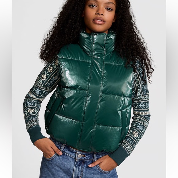 PINK Victoria's Secret Jackets & Blazers - PINK Victoria's Secret High Shine Marshmallow Puffer Vest Forest Green Women's L